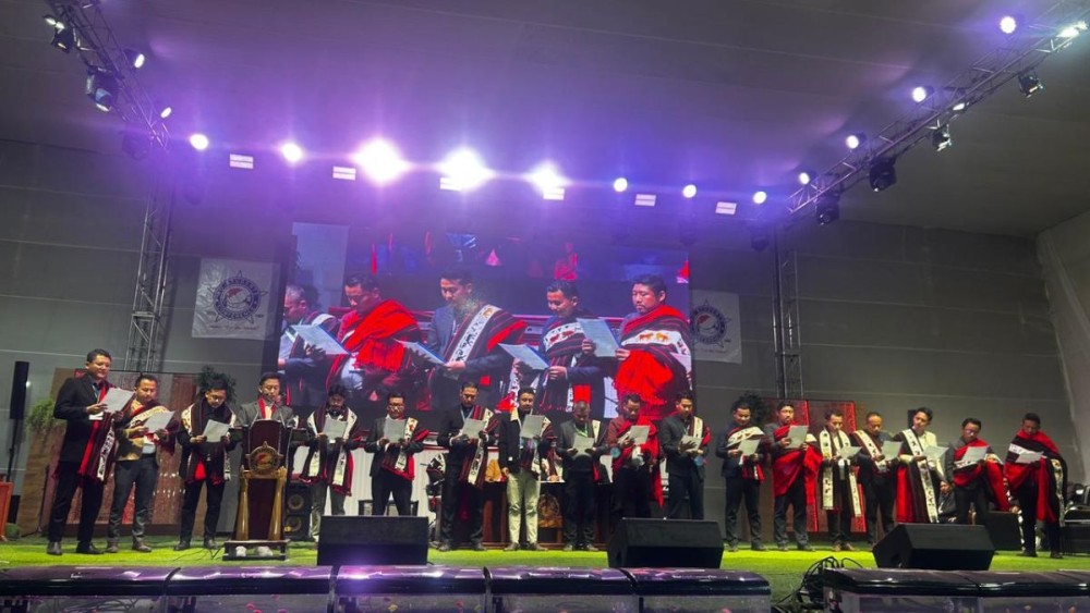 Newly elected office bearers of the AKM during the swearing-in ceremony at Chungtia village in Mokokchung on January 15.